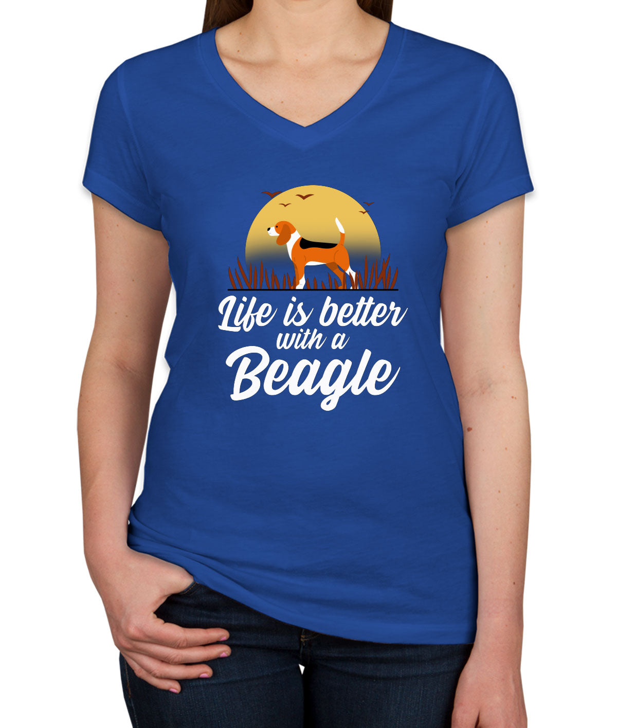 Life Is Better With A Beagle Women's V Neck T-shirt