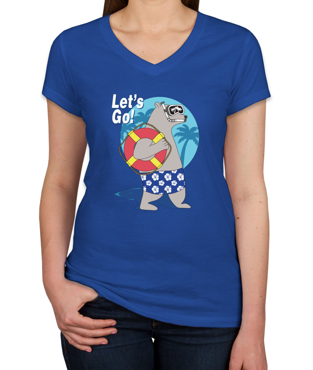 Bear On Vacation Women's V Neck T-shirt