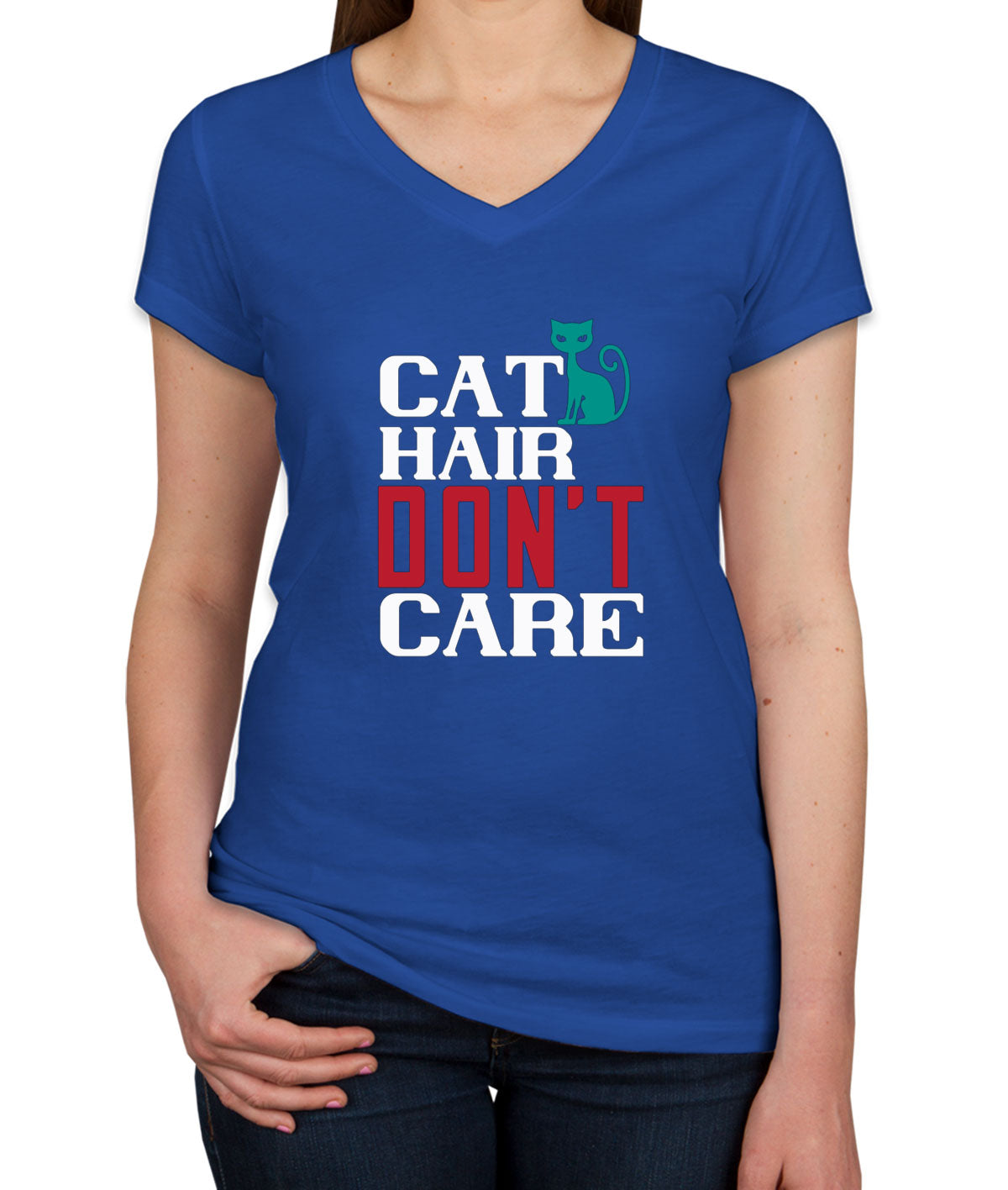 Cat Hair Don't Care Women's V Neck T-shirt