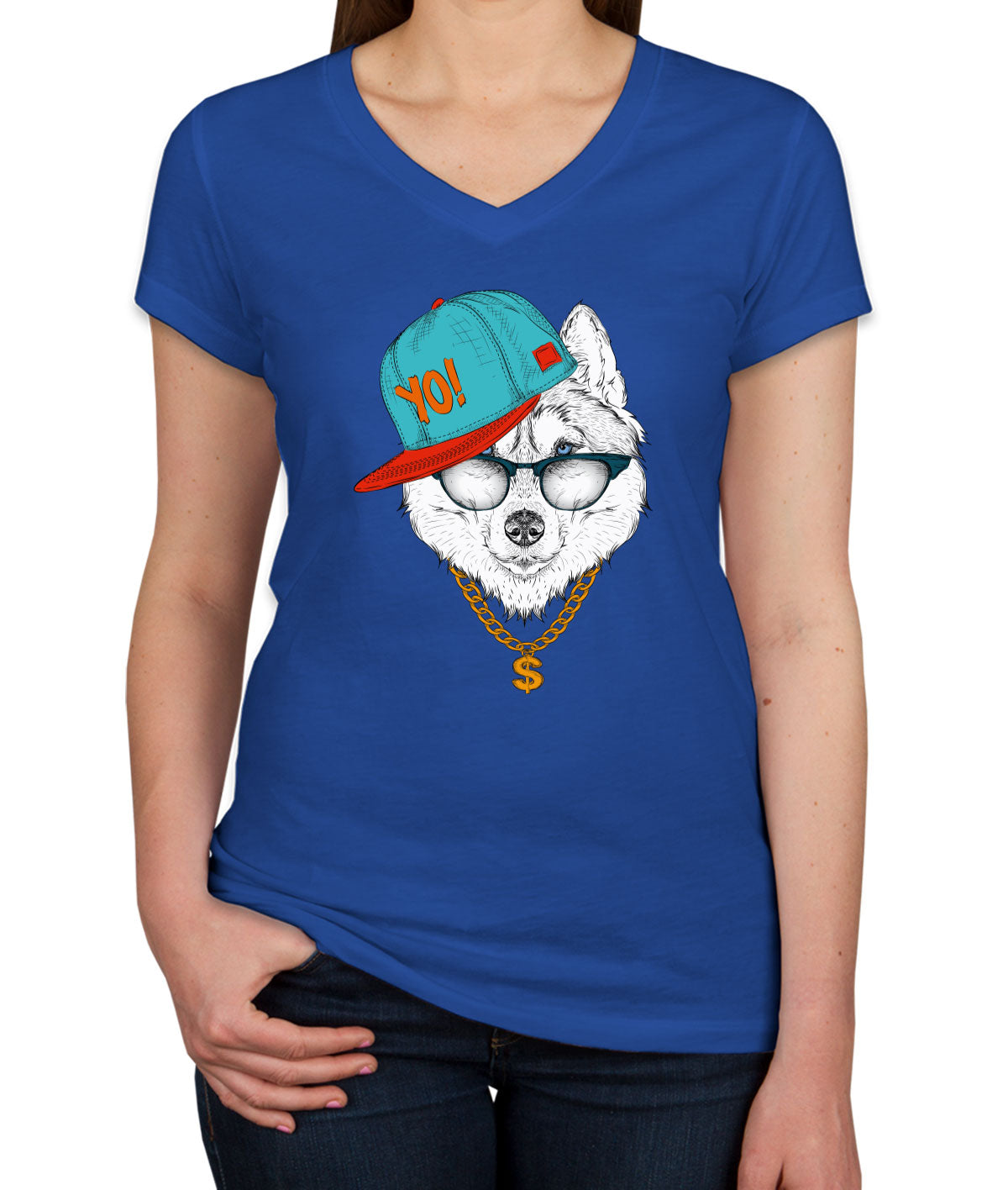 Cool Siberian Husky Dog Women's V Neck T-shirt