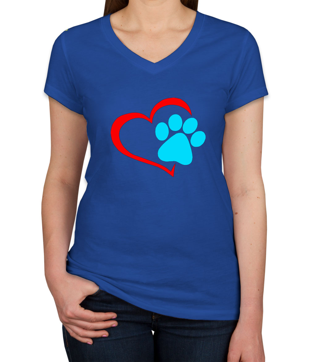 Dog Paw Print Women's V Neck T-shirt