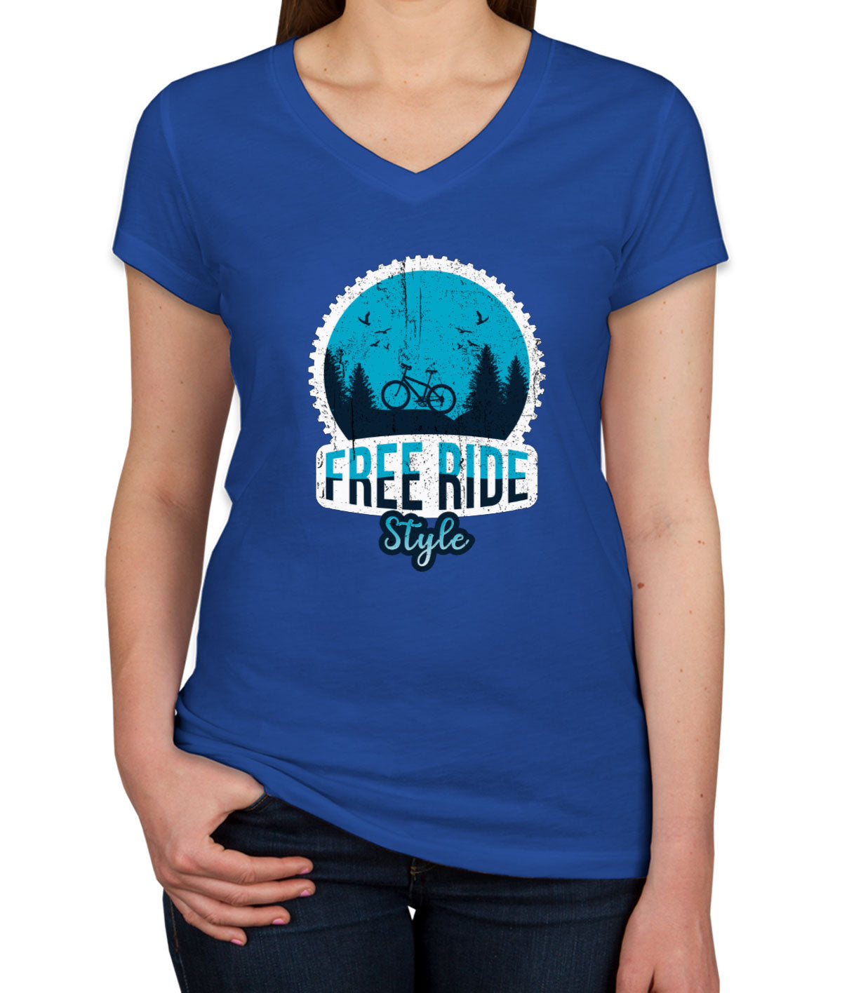 Free Ride Style Bicycle Women's V Neck T-shirt