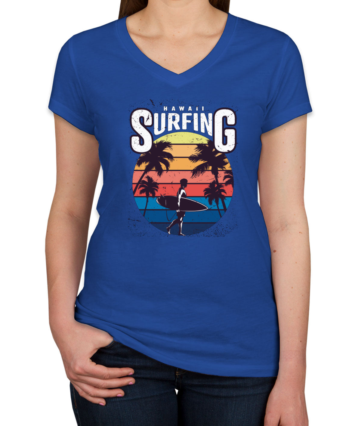 Hawaii Surfing Women's V Neck T-shirt