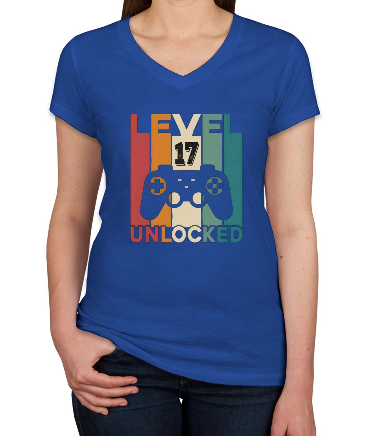 Level 17 Unlocked Gaming Birthday Women's V Neck T-shirt