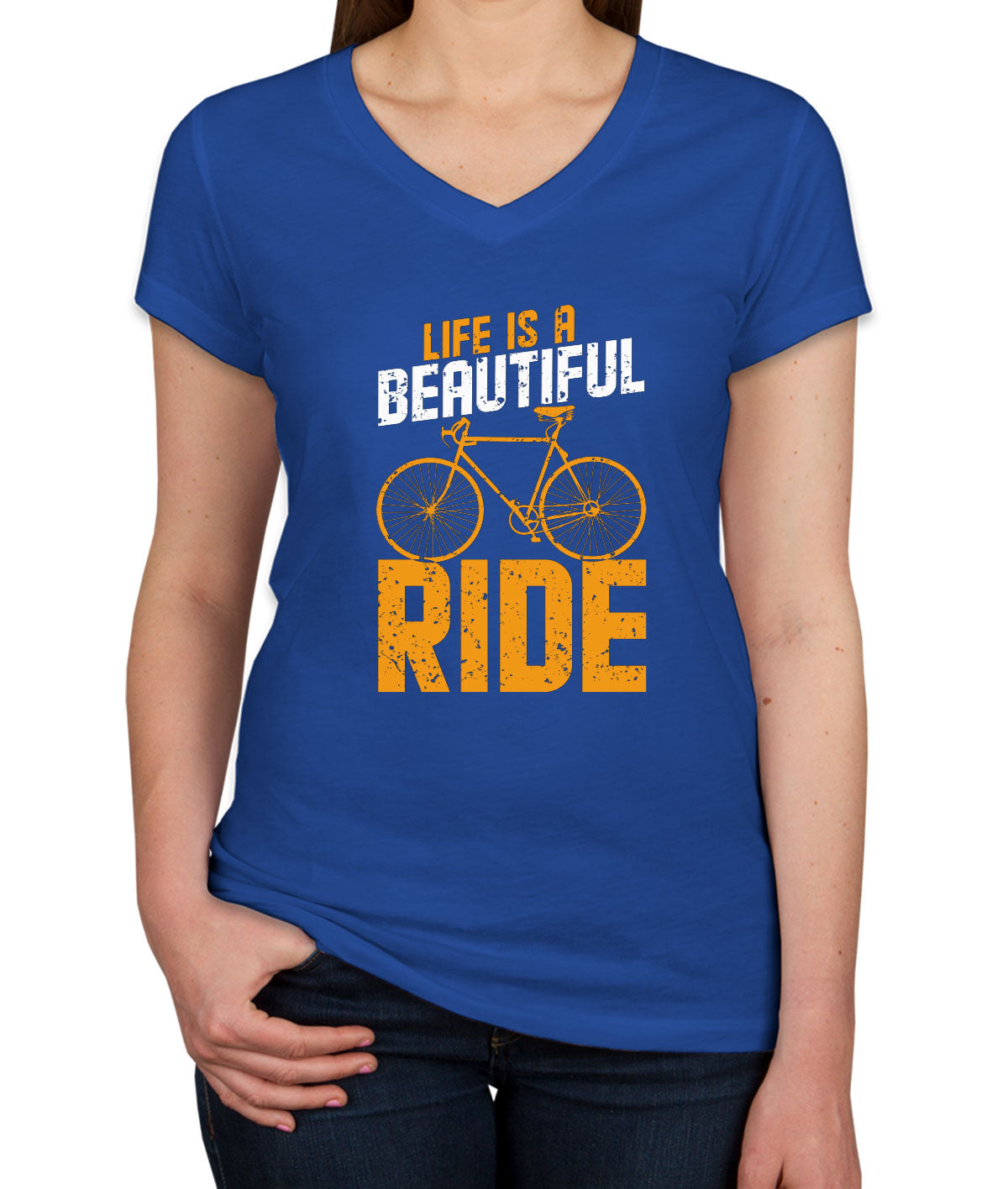 Life Is A Beautiful Ride Bicycle Women's V Neck T-shirt