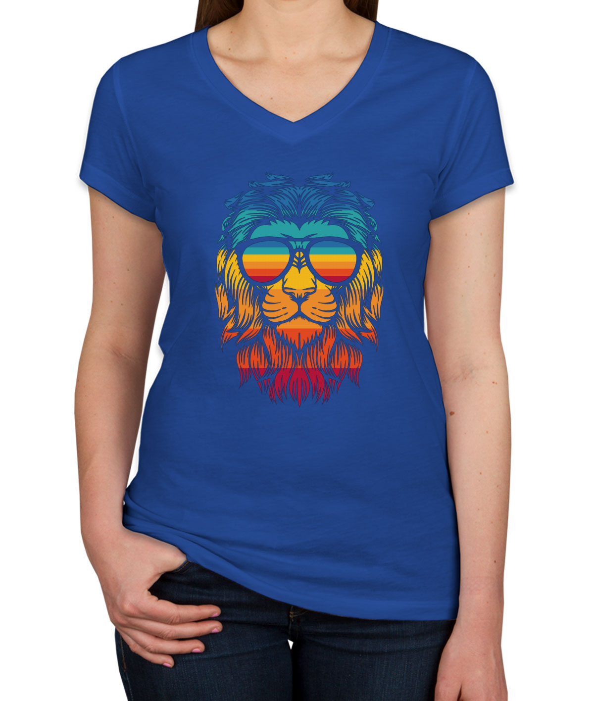 Retro Lion Head Women's V Neck T-shirt