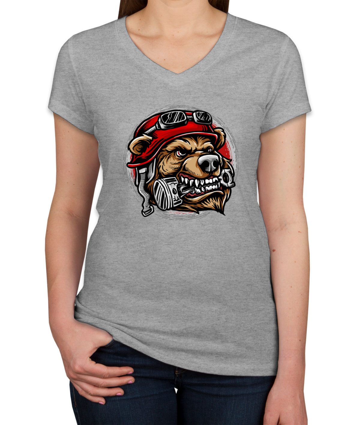 Biker Bear With Helmet Women's V Neck T-shirt