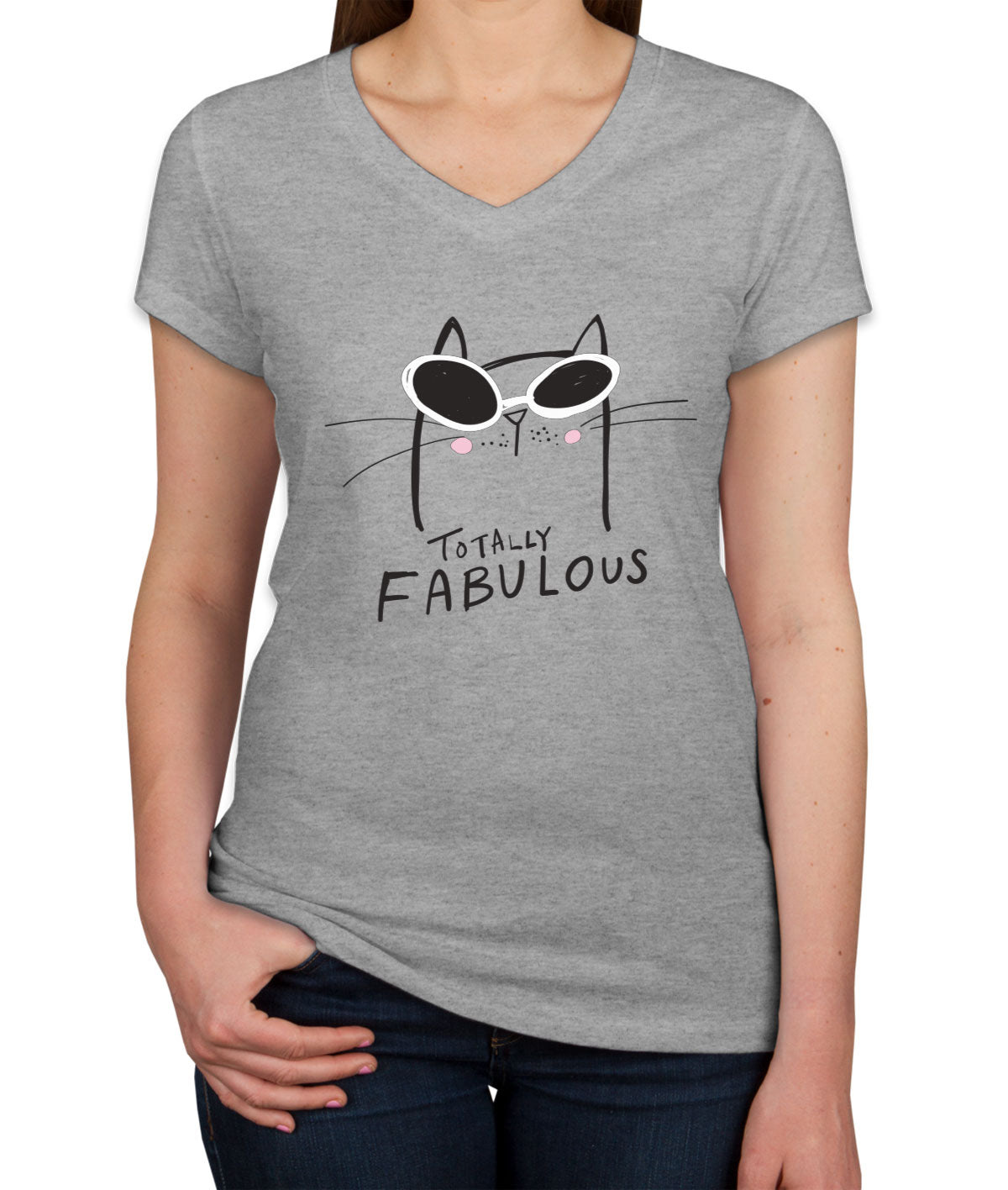Cat Totally Fabulous Women's V Neck T-shirt