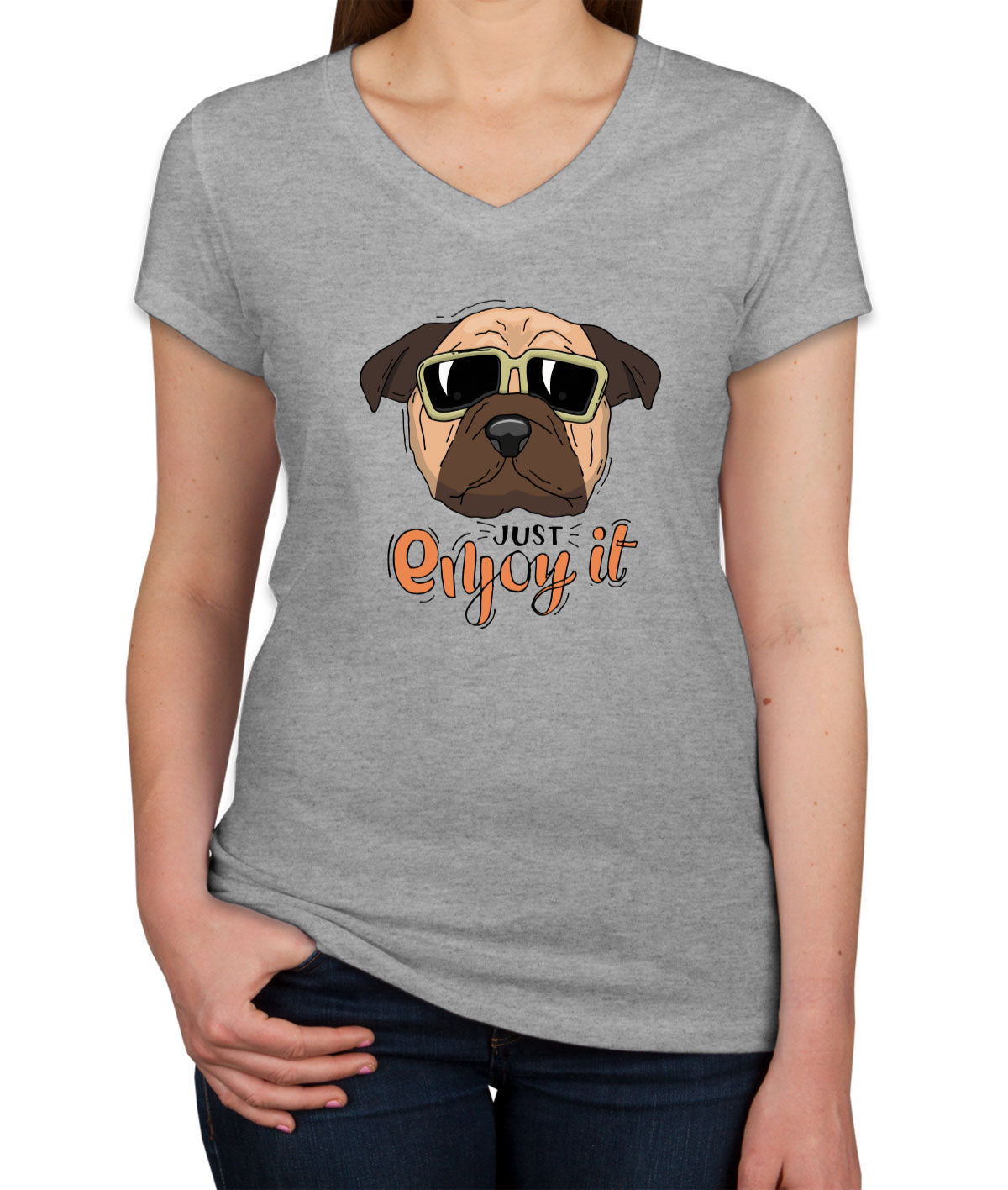 Cool Pug Women's V Neck T-shirt