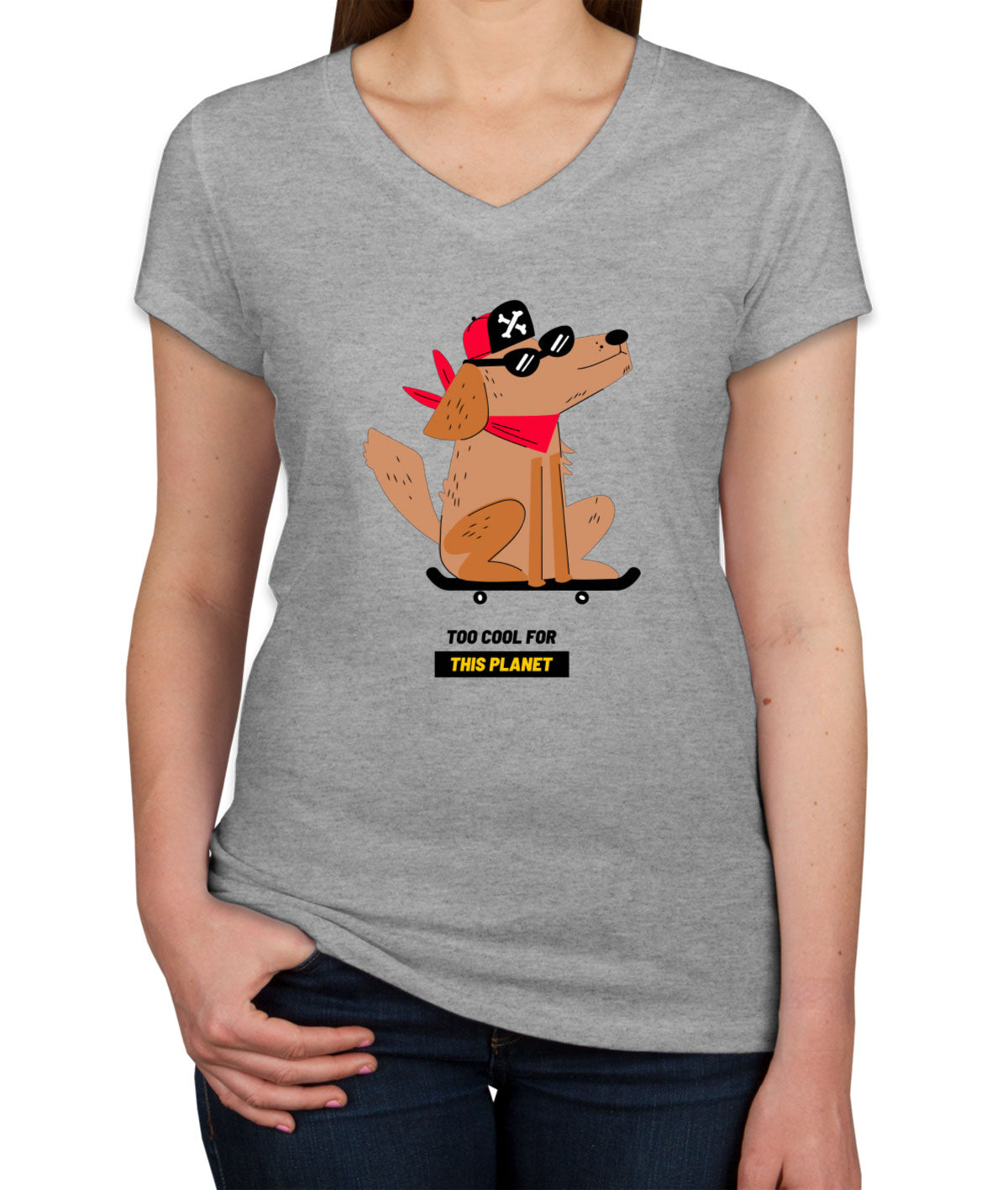 The Dog On A Skateboard Women's V Neck T-shirt