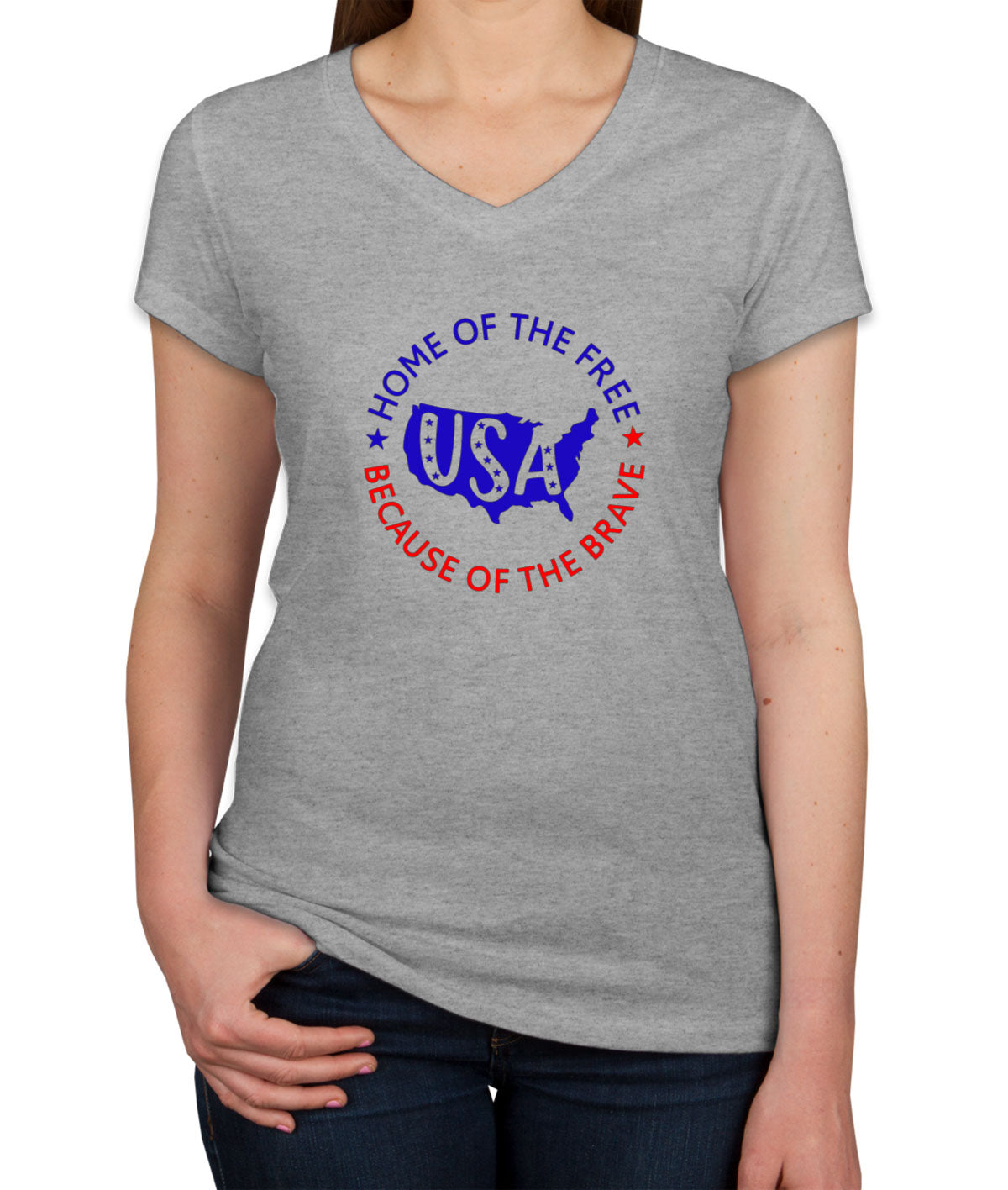 Home Of The Free Because Of The Brave Women's V Neck T-shirt