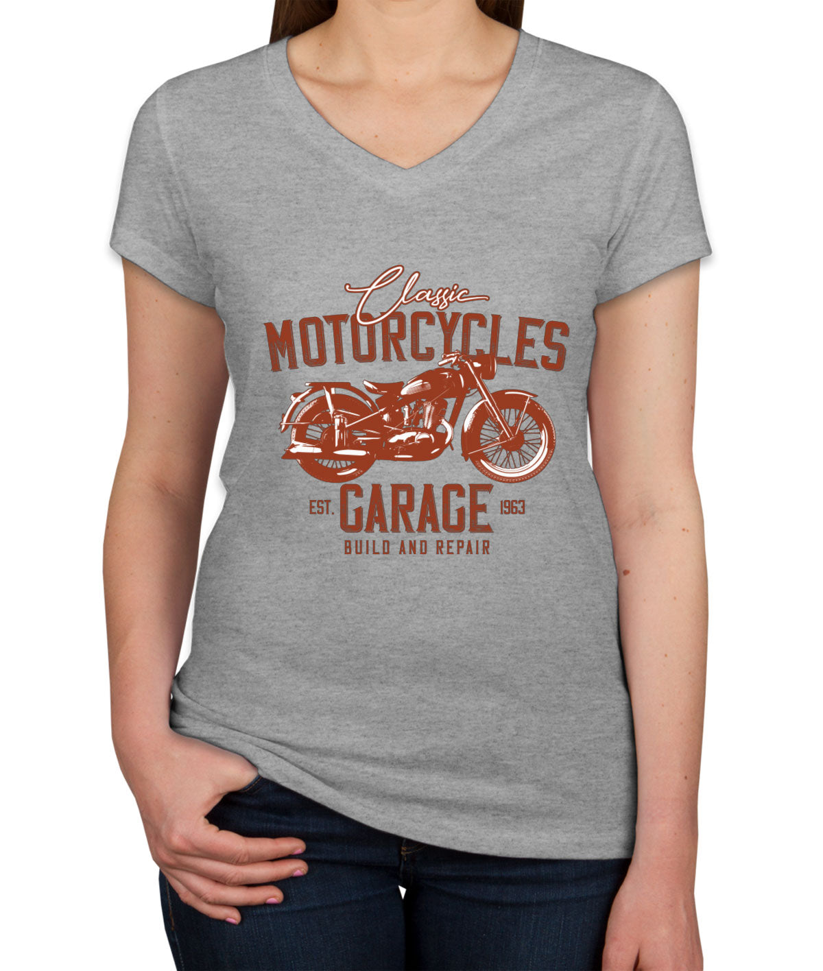 Classic Motorcycles Garage Women's V Neck T-shirt