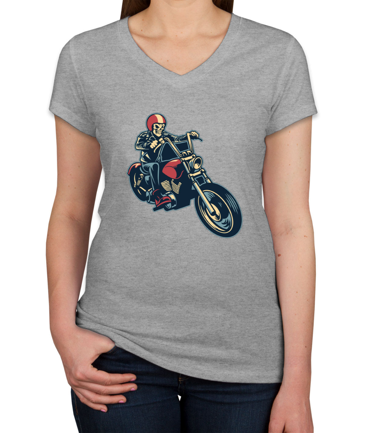 Skull Motorcycle Moto Skull Women's V Neck T-shirt