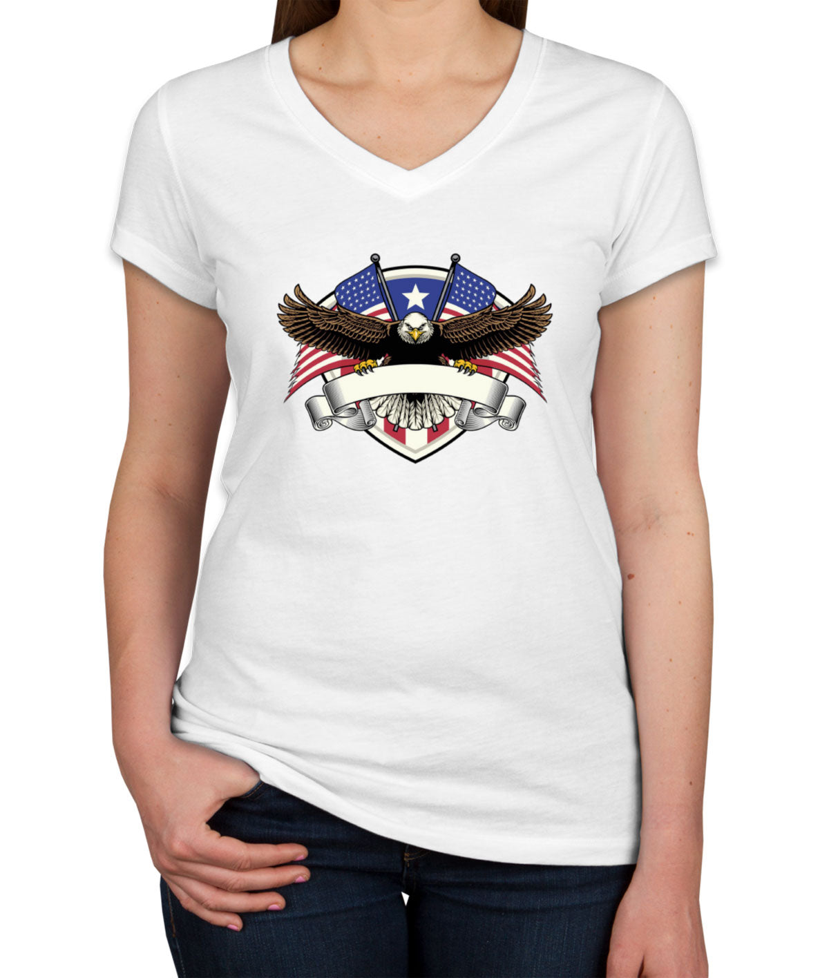 American Bird Bald Eagle Women's V Neck T-shirt