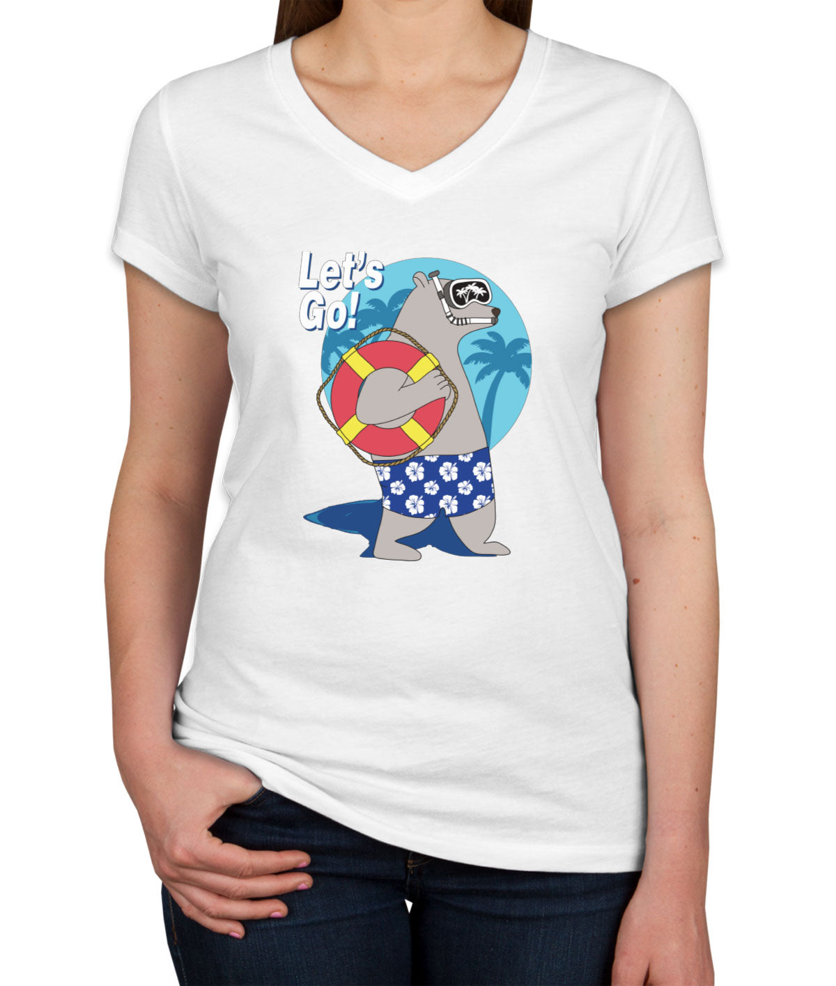 Bear On Vacation Women's V Neck T-shirt
