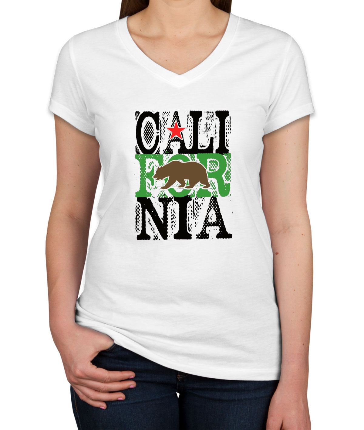 California Republic Bear Women's V Neck T-shirt