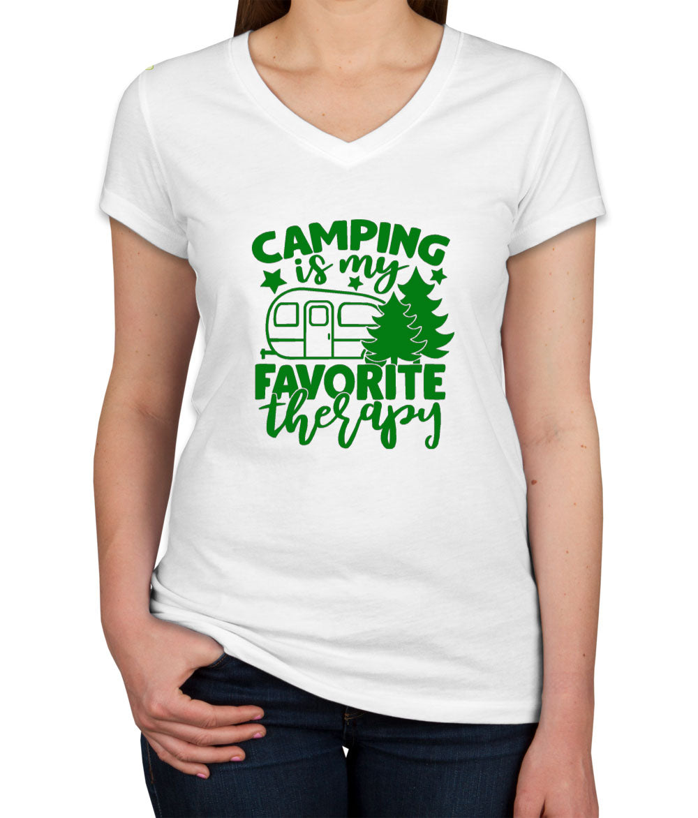 Camping Is My Favorite Therapy Women's V Neck T-shirt