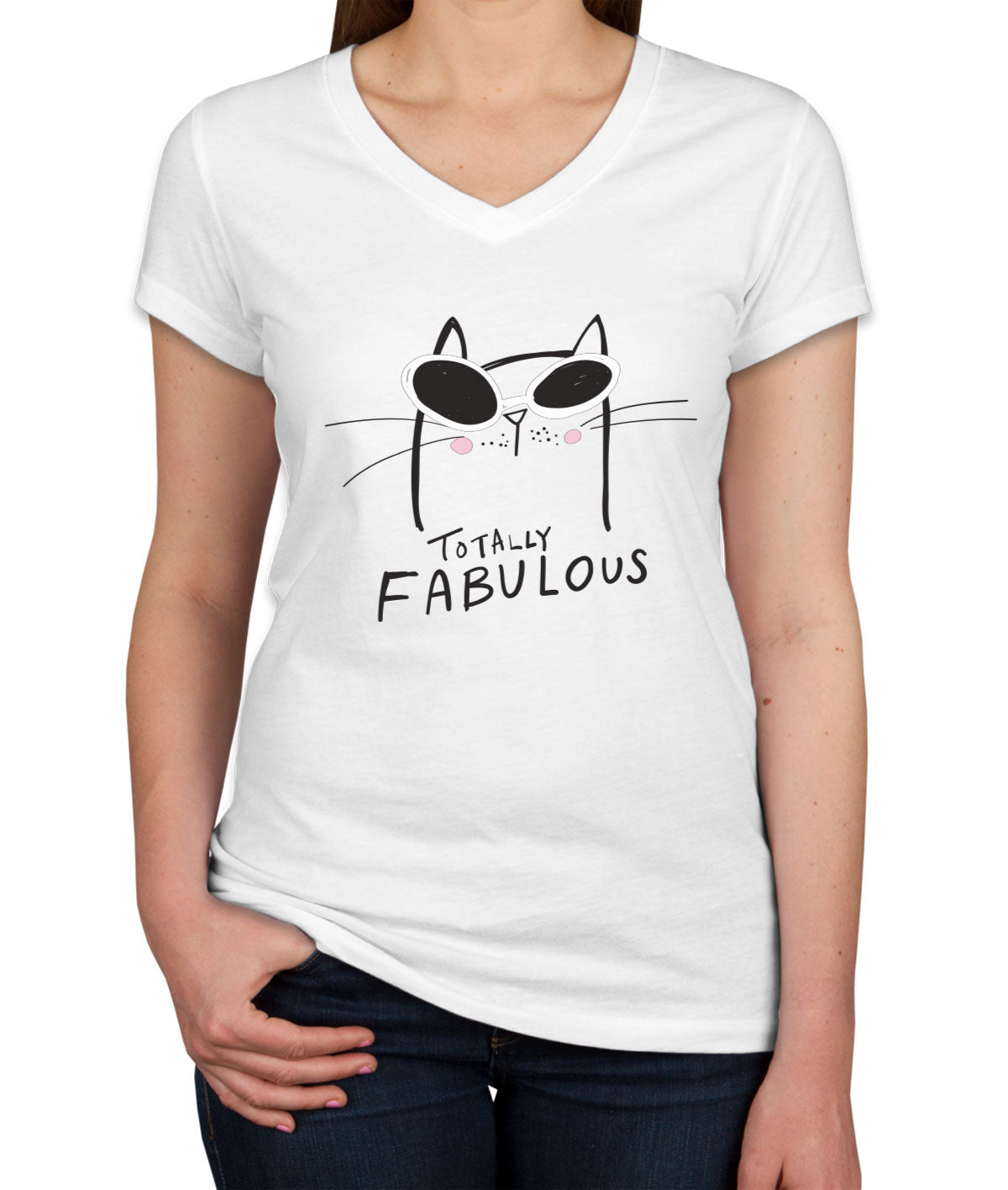 Cat Totally Fabulous Women's V Neck T-shirt