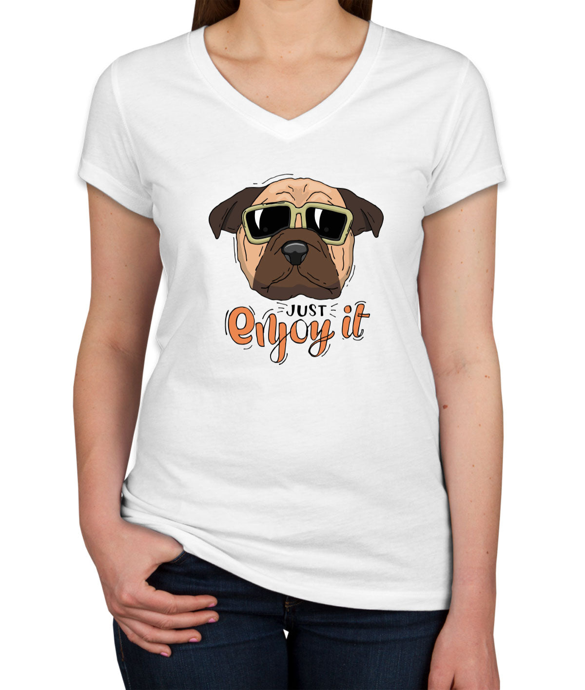 Cool Pug Women's V Neck T-shirt