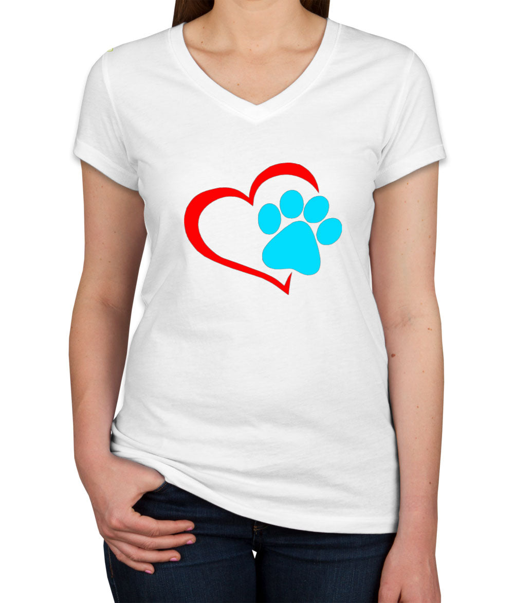 Dog Paw Print Women's V Neck T-shirt