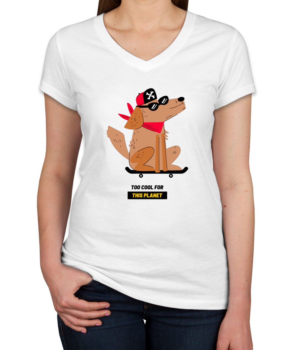 The Dog On A Skateboard Women's V Neck T-shirt