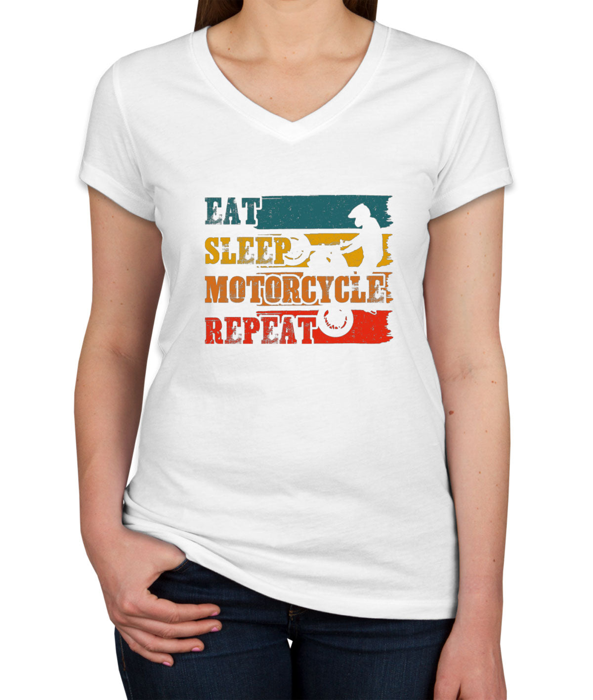 Eat Sleep Motorcycle Repeat Women's V Neck T-shirt