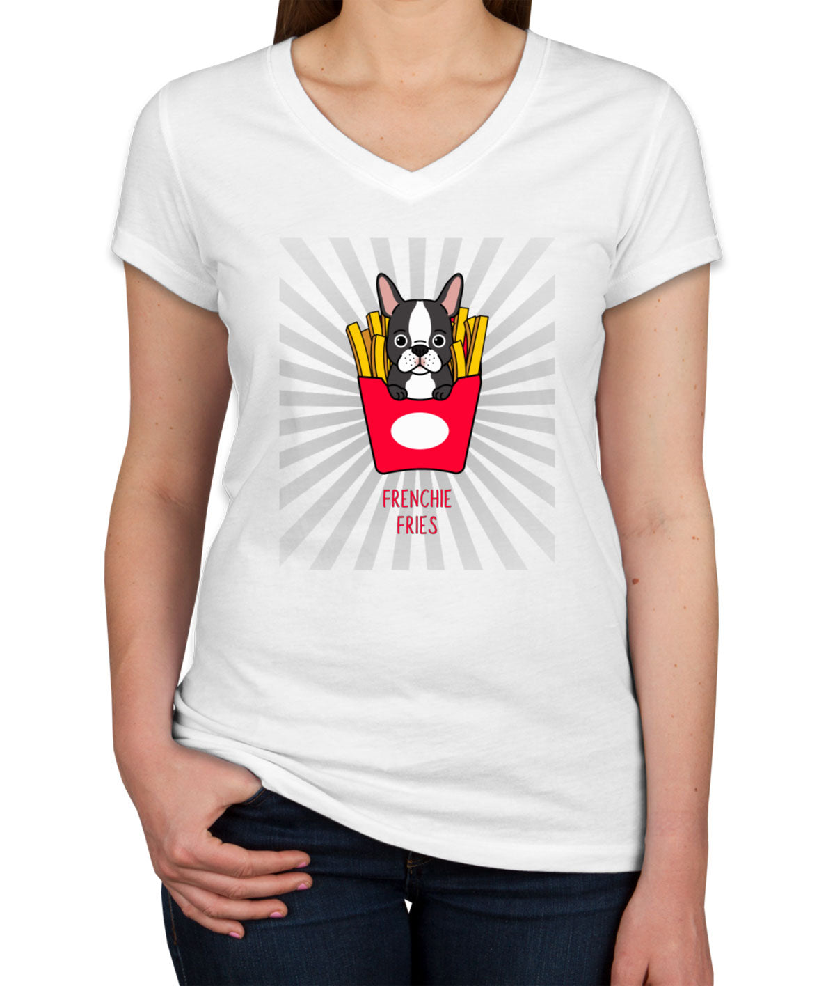 Frenchie Fries Cute Dog French Bulldog Puppy Women's V Neck T-shirt