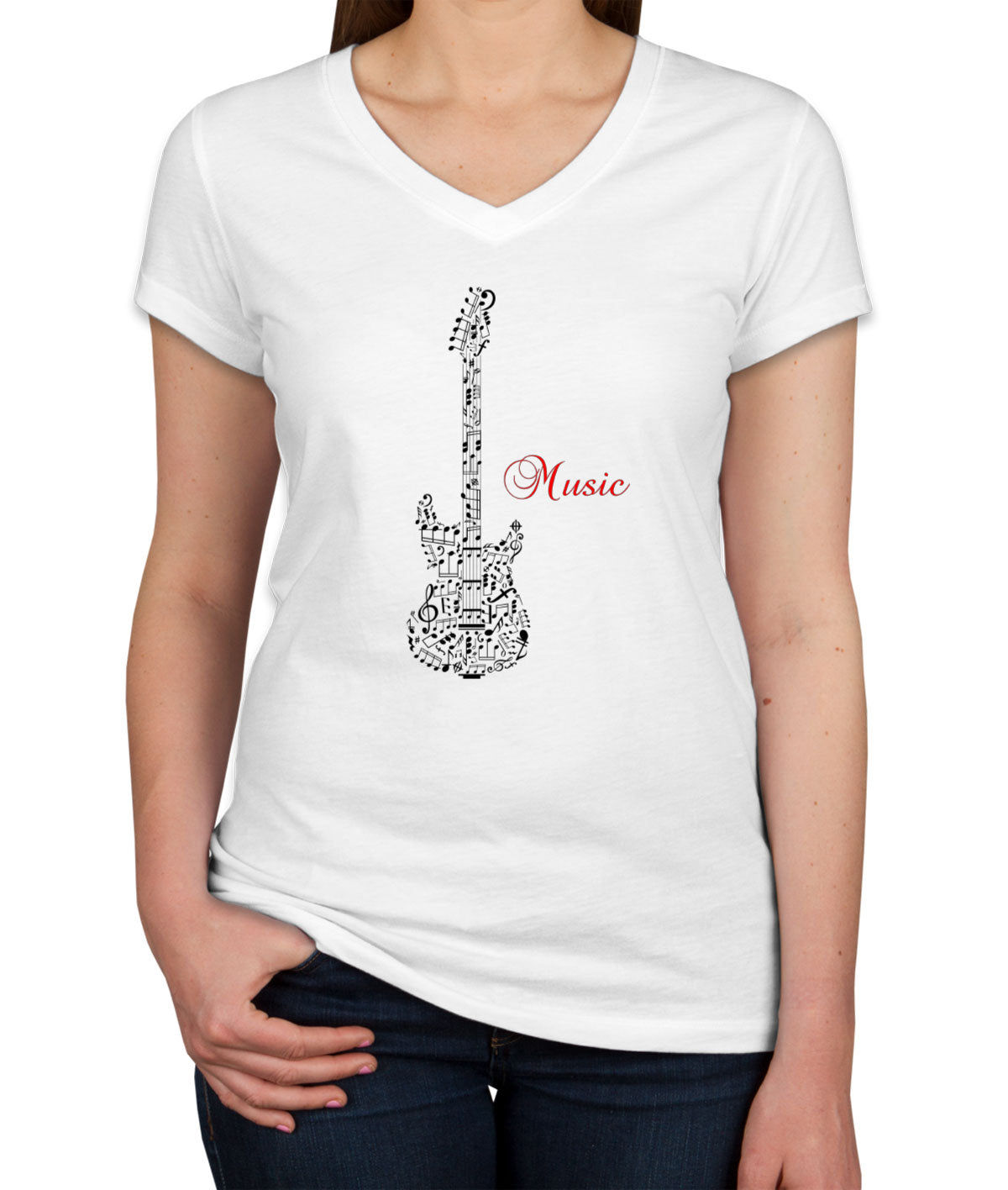 Music Guitar Women's V Neck T-shirt