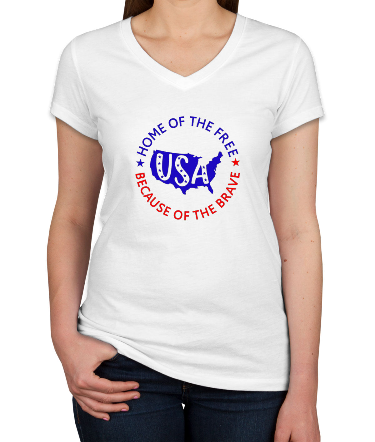 Home Of The Free Because Of The Brave Women's V Neck T-shirt