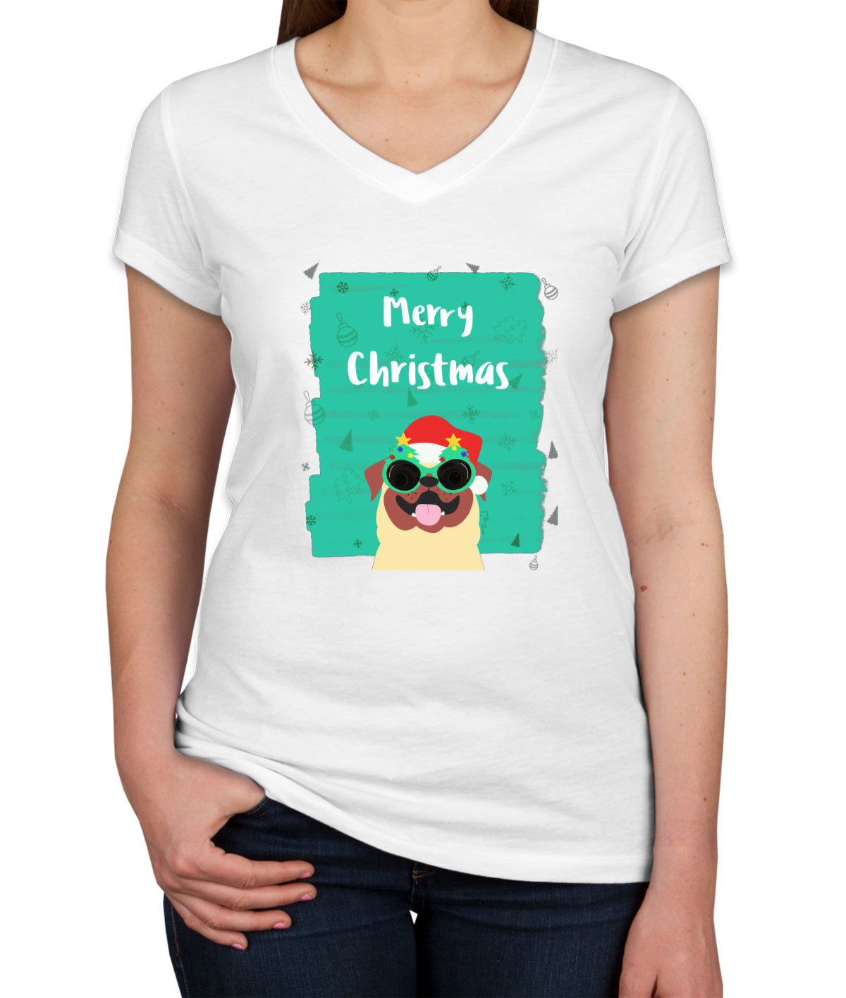 Merry Christmas Pug Christmas Women's V Neck T-shirt