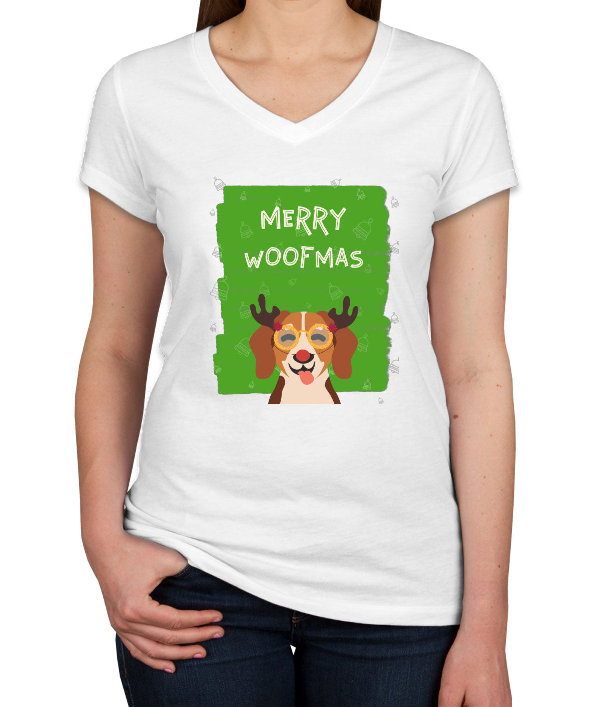 Merry Woofmas Dog Christmas Women's V Neck T-shirt