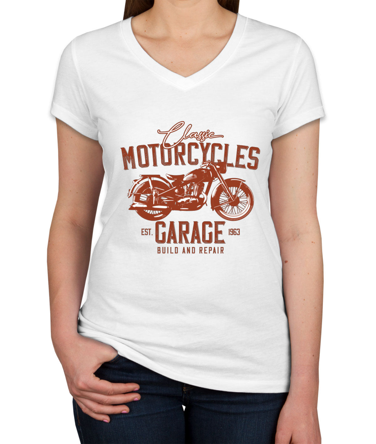 Classic Motorcycles Garage Women's V Neck T-shirt
