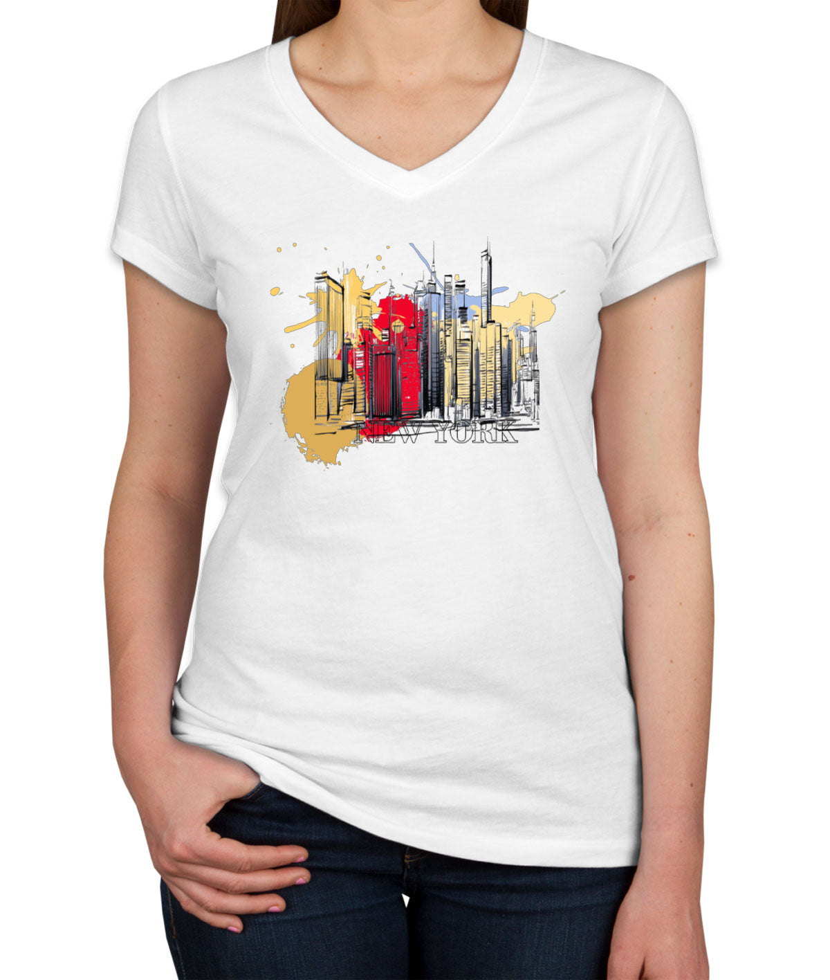 NYC New York Silhouette Women's V Neck T-shirt