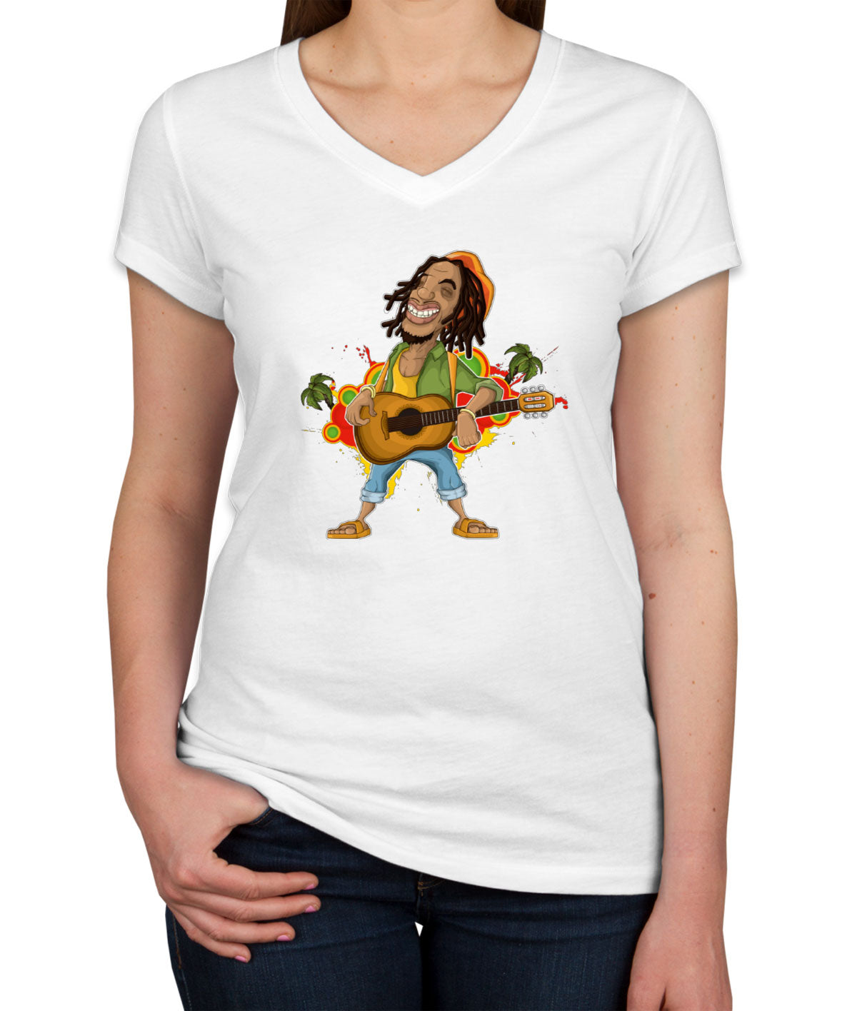 Rasta Reggae Rastafarian Women's V Neck T-shirt