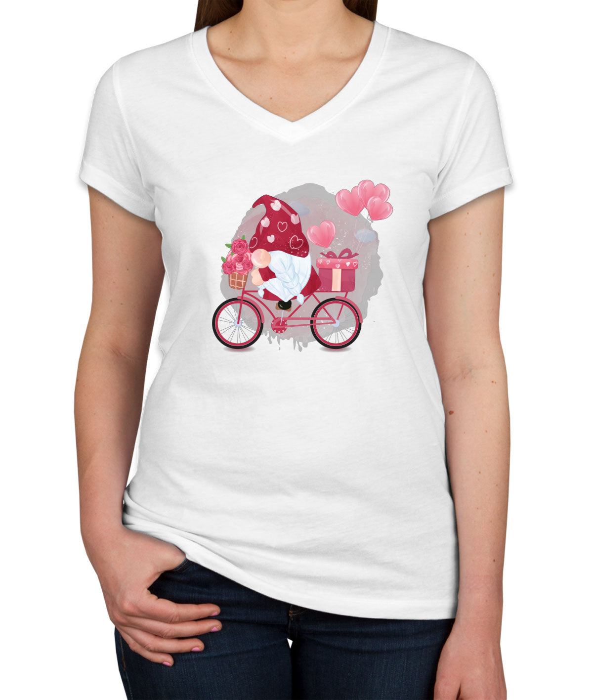 Romantic Gnome Valentine's Day Women's V Neck T-shirt