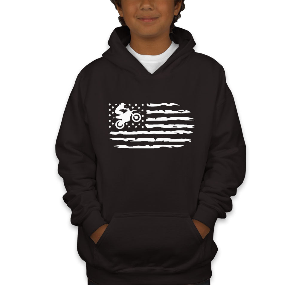 Dirt Bike American Flag Youth Hoodie