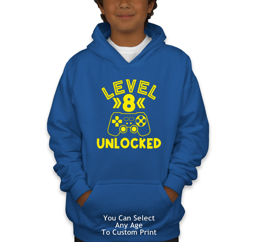 Level [Custom Age] Unlocked Birthday Youth Hoodie